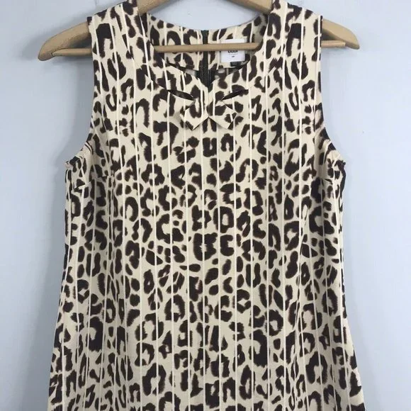 CAbi Leopard Print Sleeveless Top Blouse Striped Cutout Bow size XS - Picture 2 of 5